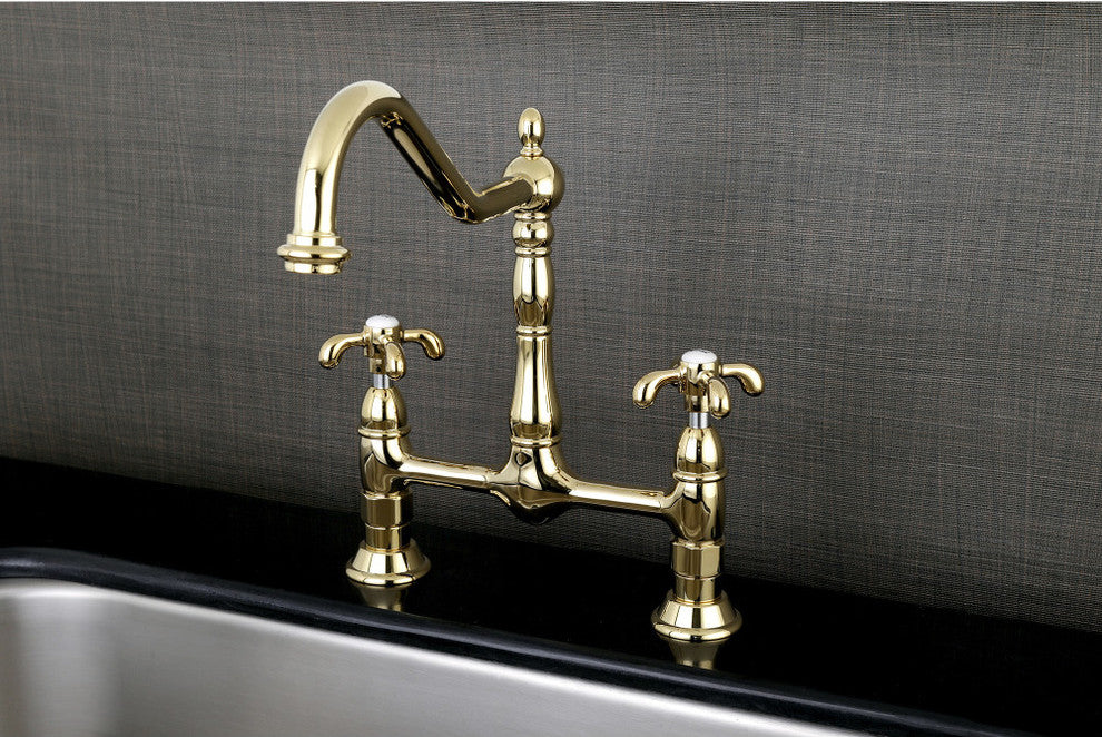 Kingston Brass Bridge Kitchen Faucet, Polished Brass
