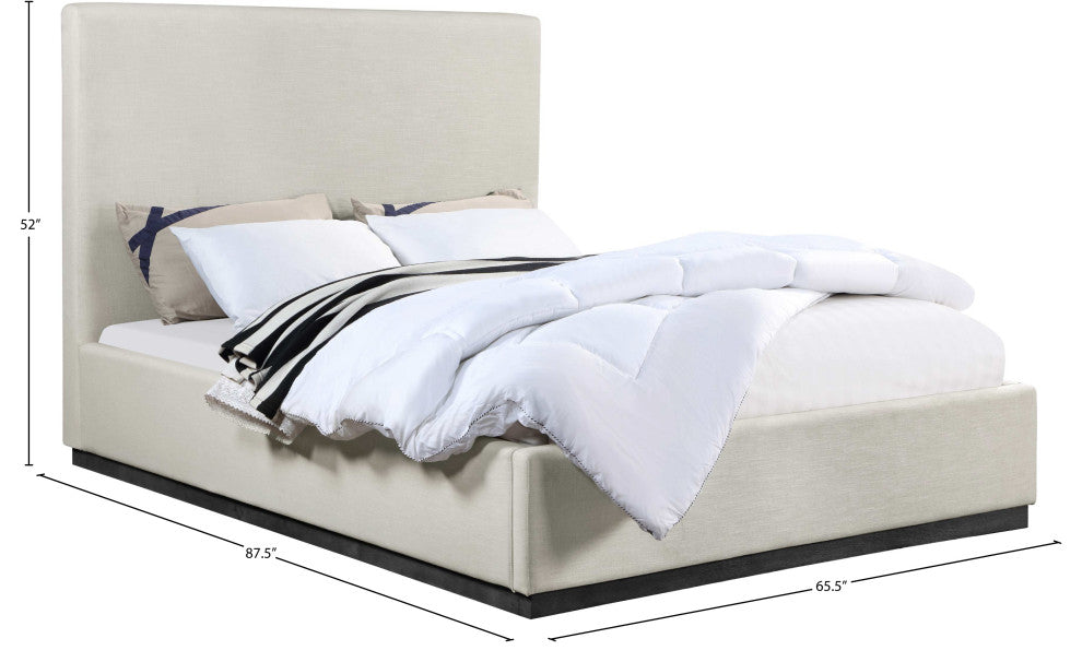 Alfie Linen Textured Fabric Upholstered Bed, Beige, Queen