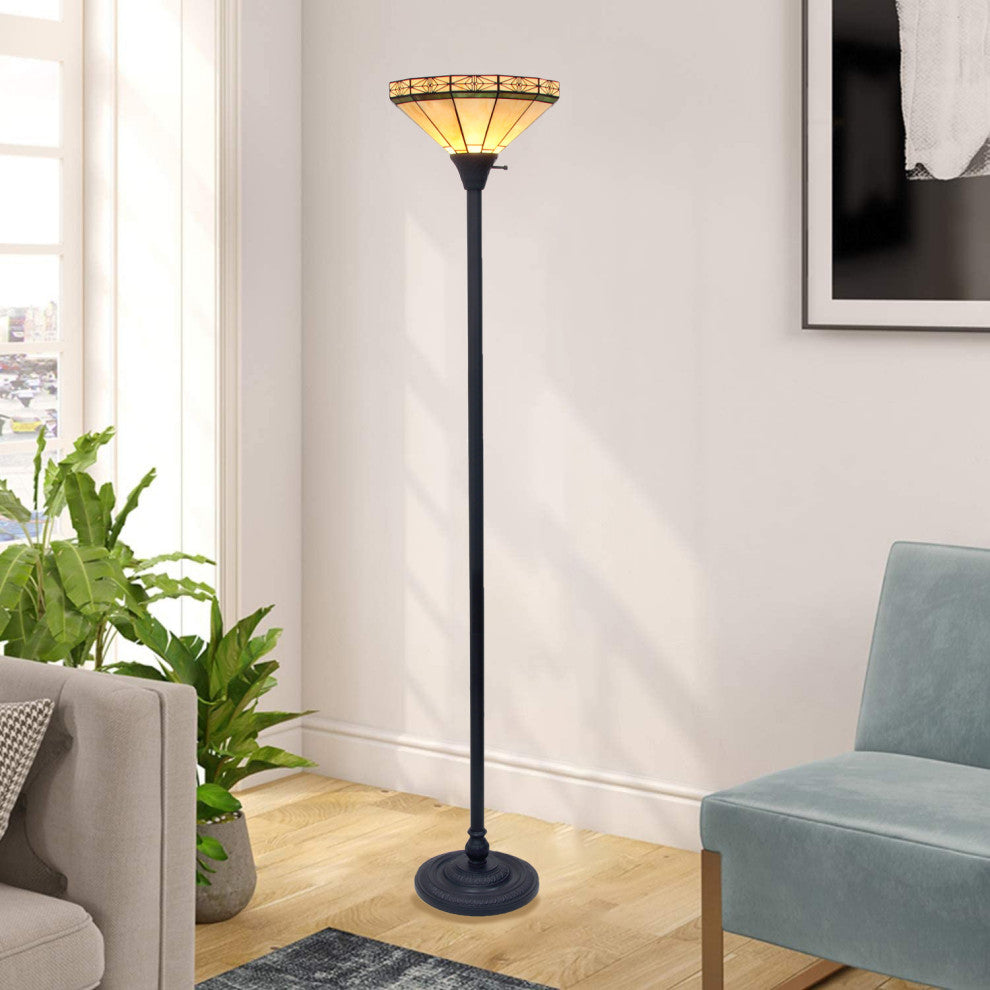 Belle Tiffany-Style Mission Blackish Bronze 1 Light Torchiere Lamp 14" Shade