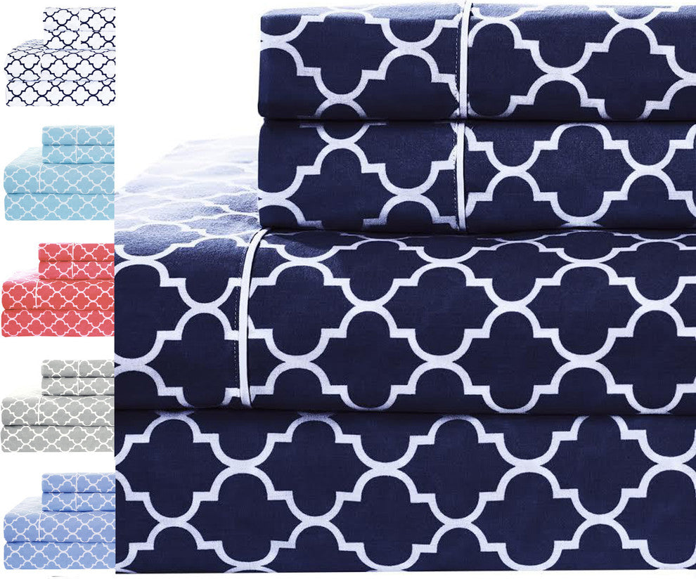 Percale Meridian 100% Cotton Sheet Set, Navy and White, King