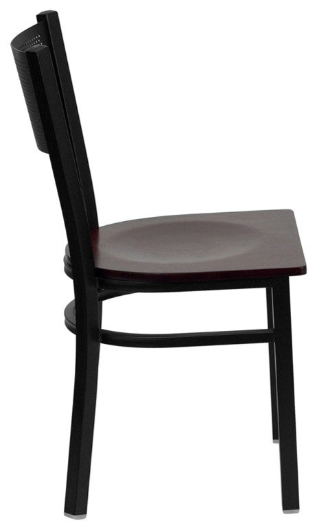 Dyersburg Metal Chair Black Grid Back, Mahogany Wood Seat