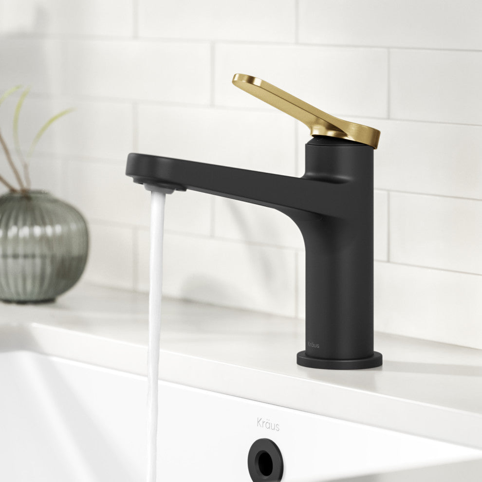KRAUS Indy Single Handle Basin Bathroom Faucet Spot Free BBMB, Pop Up Drain