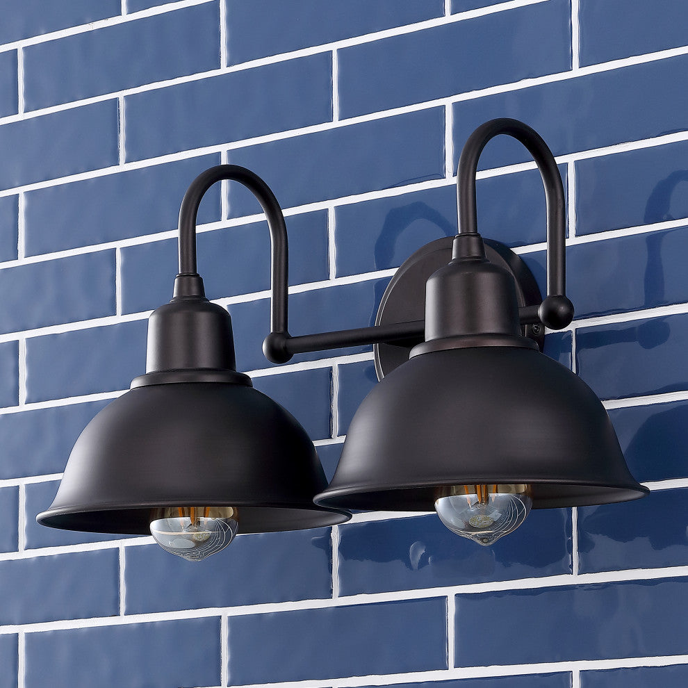 Frisco Farmhouse Industrial Iron LED Vanity, Oil Rubbed Bronze, 2-Light