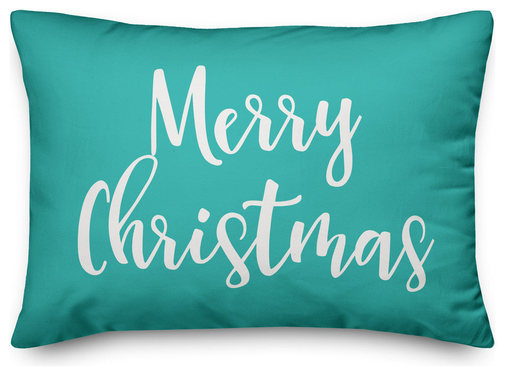 Merry Christmas, Teal 14x20 Lumbar Pillow