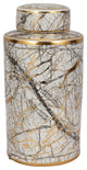 Ceramic 16" Jar With Gold Lid, White