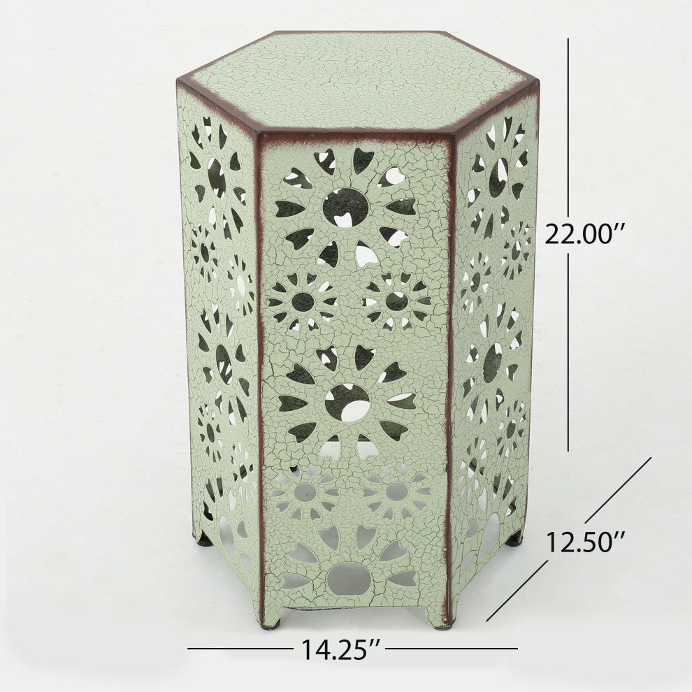 GDF Studio Wembaum Indoor 14 Inch Crackle Finish Sunburst Iron Side Table, Crackle Green