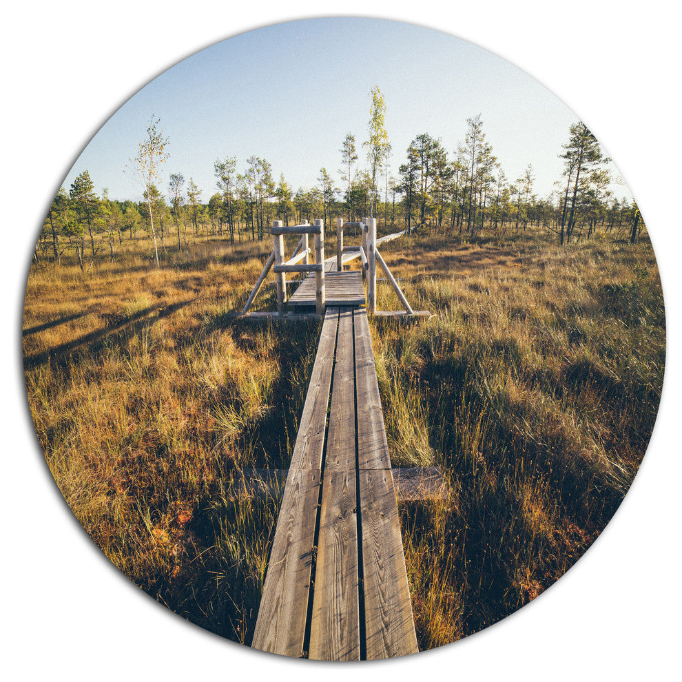Retro Grainy Film Look Footpath, Landscape Wall Disc Metal Artwork, 23"