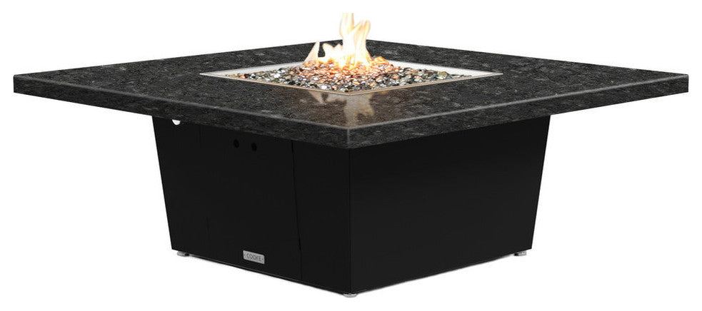 Square Fire Pit Table, 56x56, Propane, Black Pearl Granite Top, Black