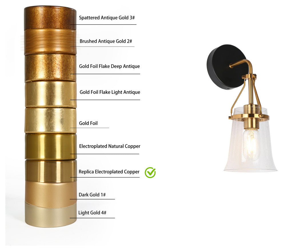 LNC Polished Gold Modern Seeded-Glass Wall Sconce, 1 Light
