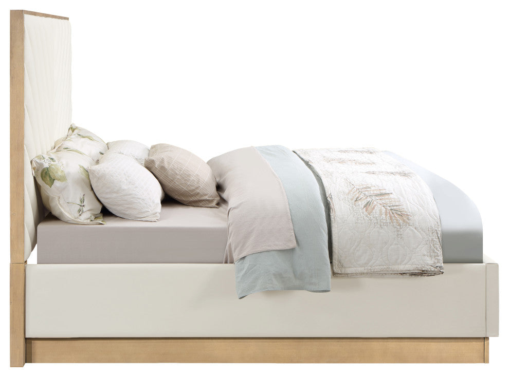Casa Black Faux Leather King Bed, Cream, Queen