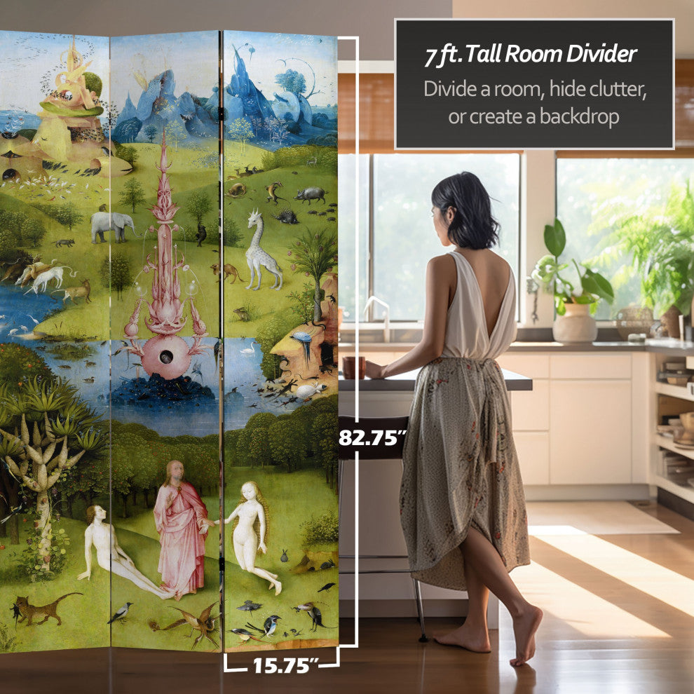 7' Tall Double Sided Garden of Delights Canvas Room Divider