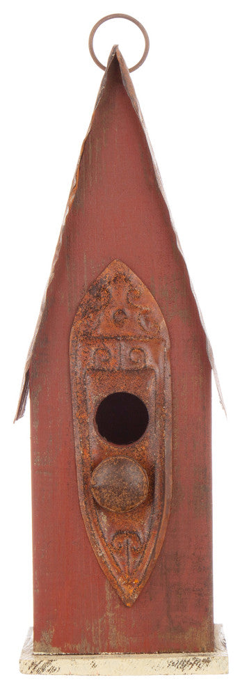 Rustic Garden Distressed Wooden Birdhouse, Retro Red