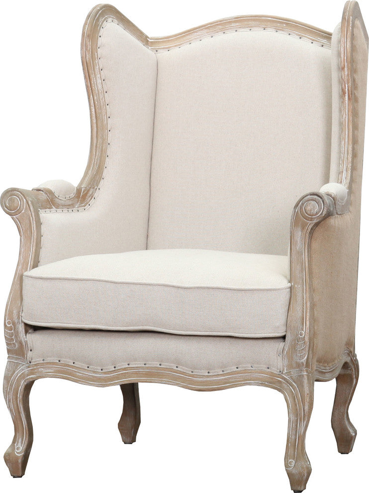 Guinevere Wingback Chair, Light Sand and Burlap