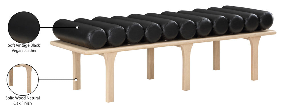 Landon Faux Leather Bench, Black, Natural Oak Finish