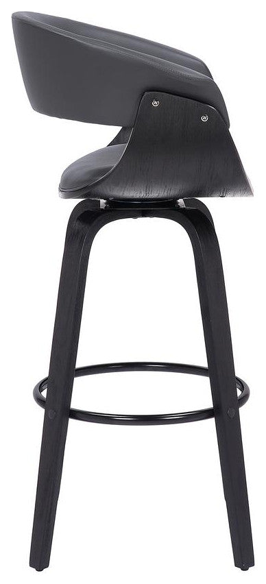 Julyssa 26" Counter Height Swivel Gray Faux Leather and Black Wood Bar Stool