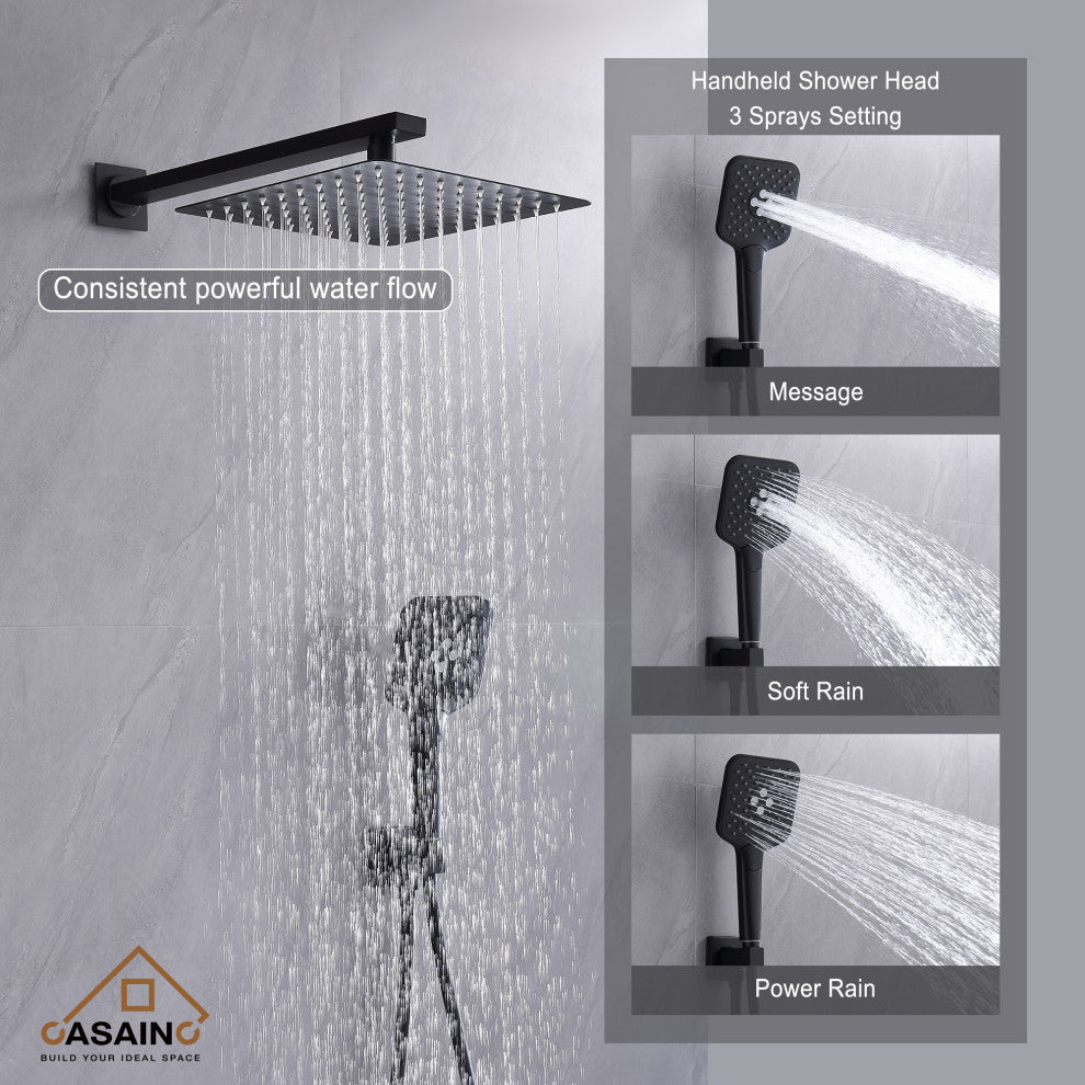 Brushed Nickel Wall Mounted  Shower Faucet Waterfall Shower Bar System, Matte Black