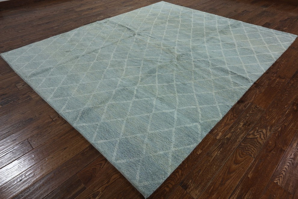Moroccan Collection Hand Knotted Oriental 8'x10' Blue Geometric Wool Rug