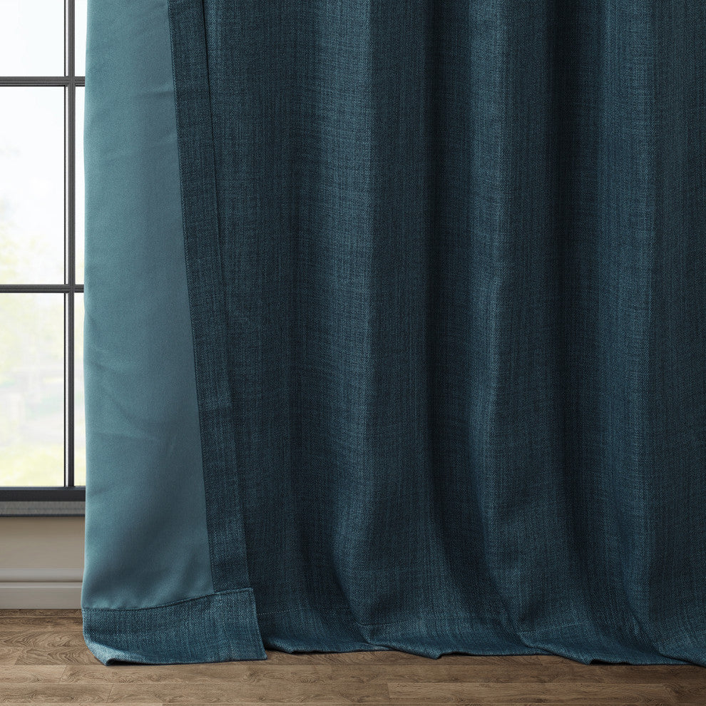 Faux Linen Darkening Curtain Single Panel, Story Blue, 50"x108"