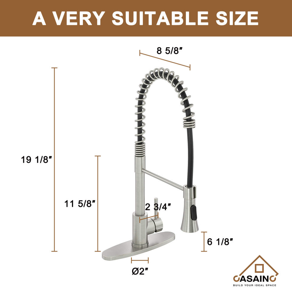 Kitchen Faucet Spring Standard Dual-Function Spray Head Deck Plate Brushed Nicke