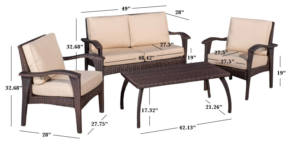 GDF Studio Voyage Outdoor 4Piece Sofa Set, Brown