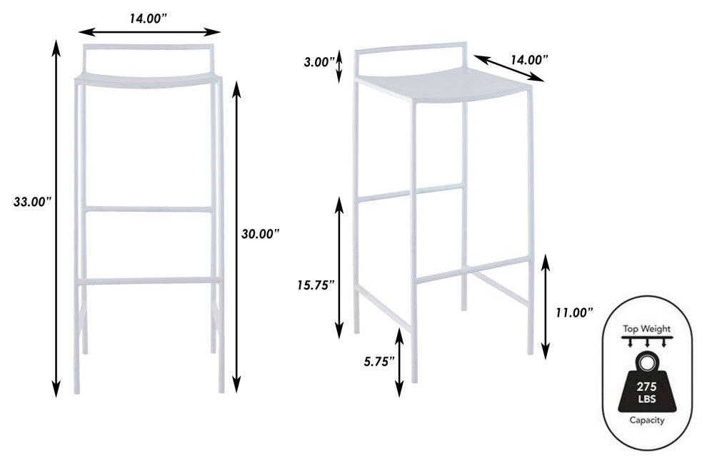 Coastal Contemporary Iron Saddle-Seat Low-Back Bar Stool, Foot Rest