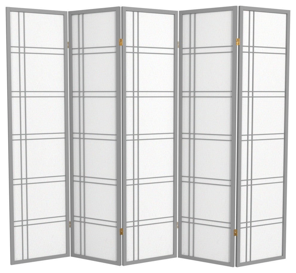 6' Tall Double Cross Shoji Screen, Special Edition, Gray, 5 Panels
