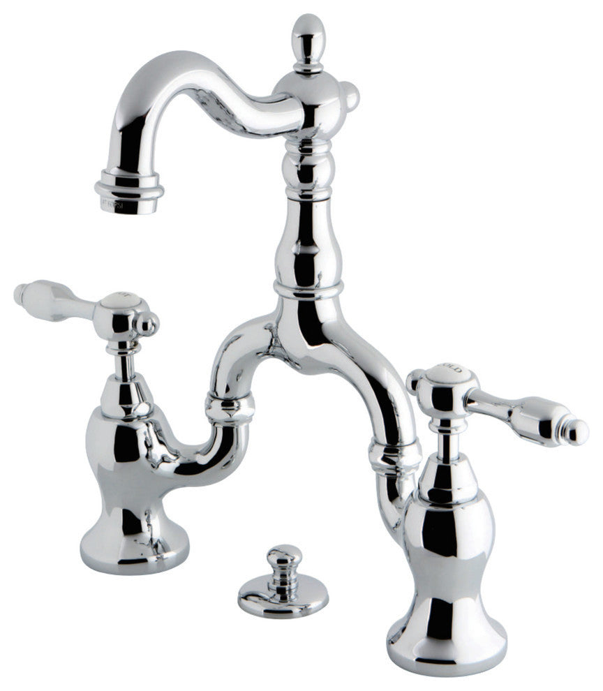 Kingston Brass Bridge Bathroom Faucet With Brass Pop-Up, Polished Chrome