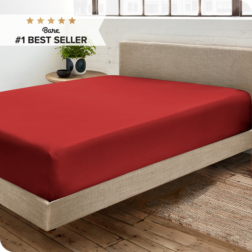 Bare Home Microfiber Fitted Sheet Deep Pocket, Red, Twin Xl