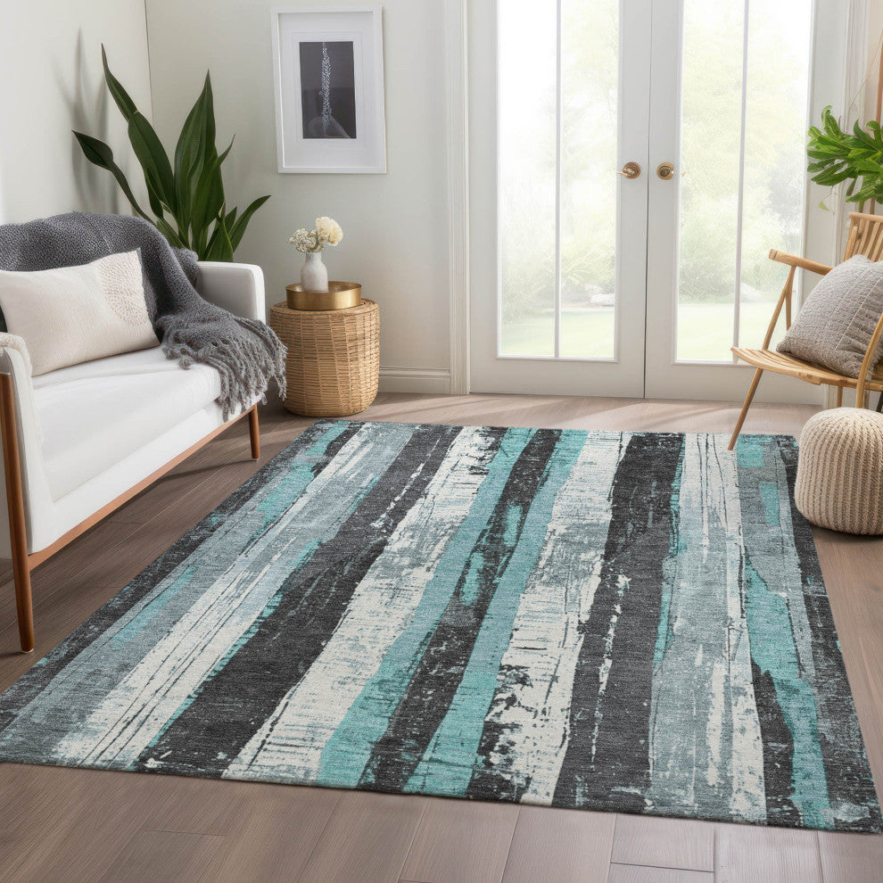 Machine Washable Indoor/Outdoor Chantille ACN1872 Teal 3' x 5' Rug