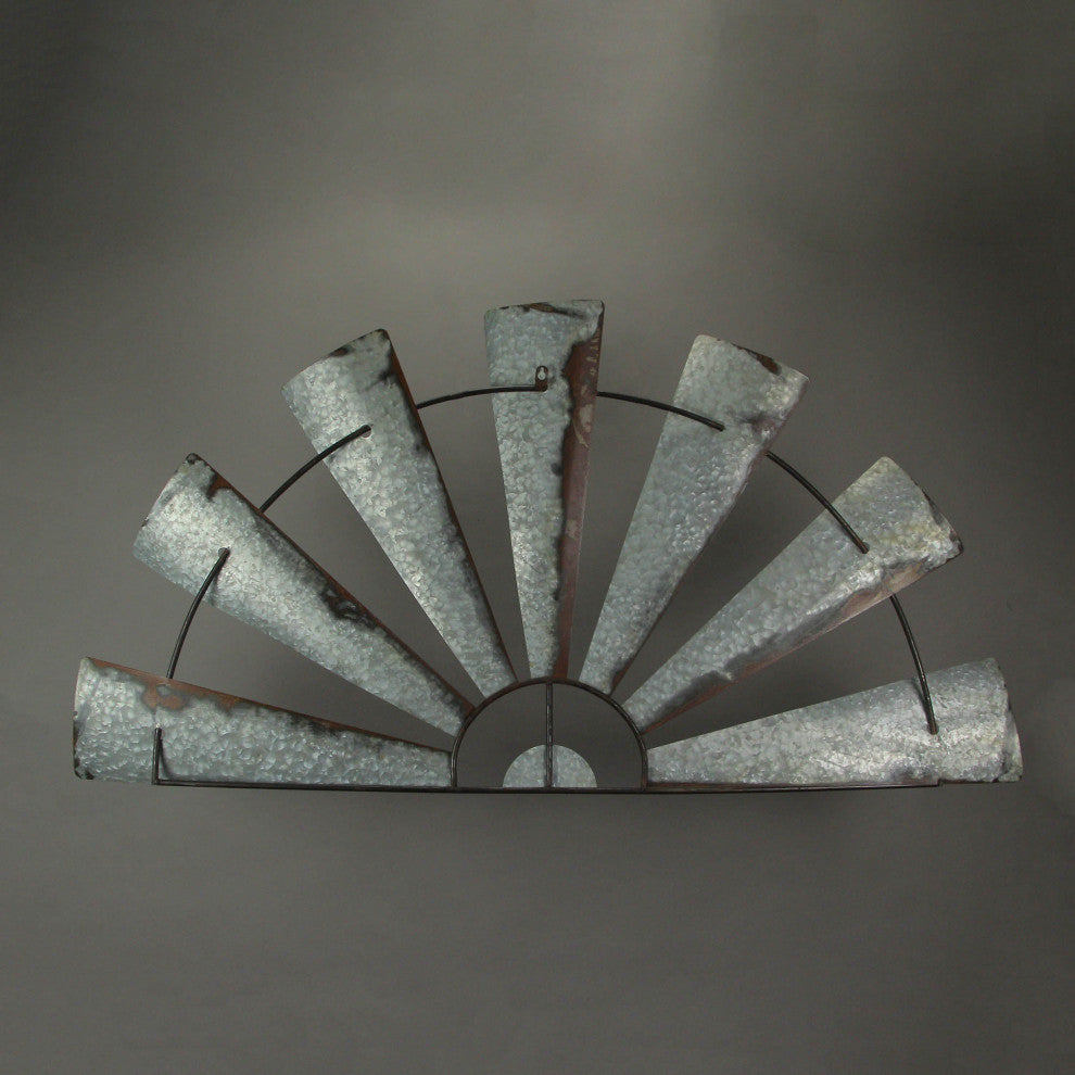 Pair of Large 48 inch Rustic Metal Half Moon Windmill Farmhouse Wall Sculpture