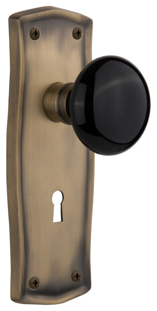 Prairie Plate Single Dummy Porcelain Door Knob, Antique Brass