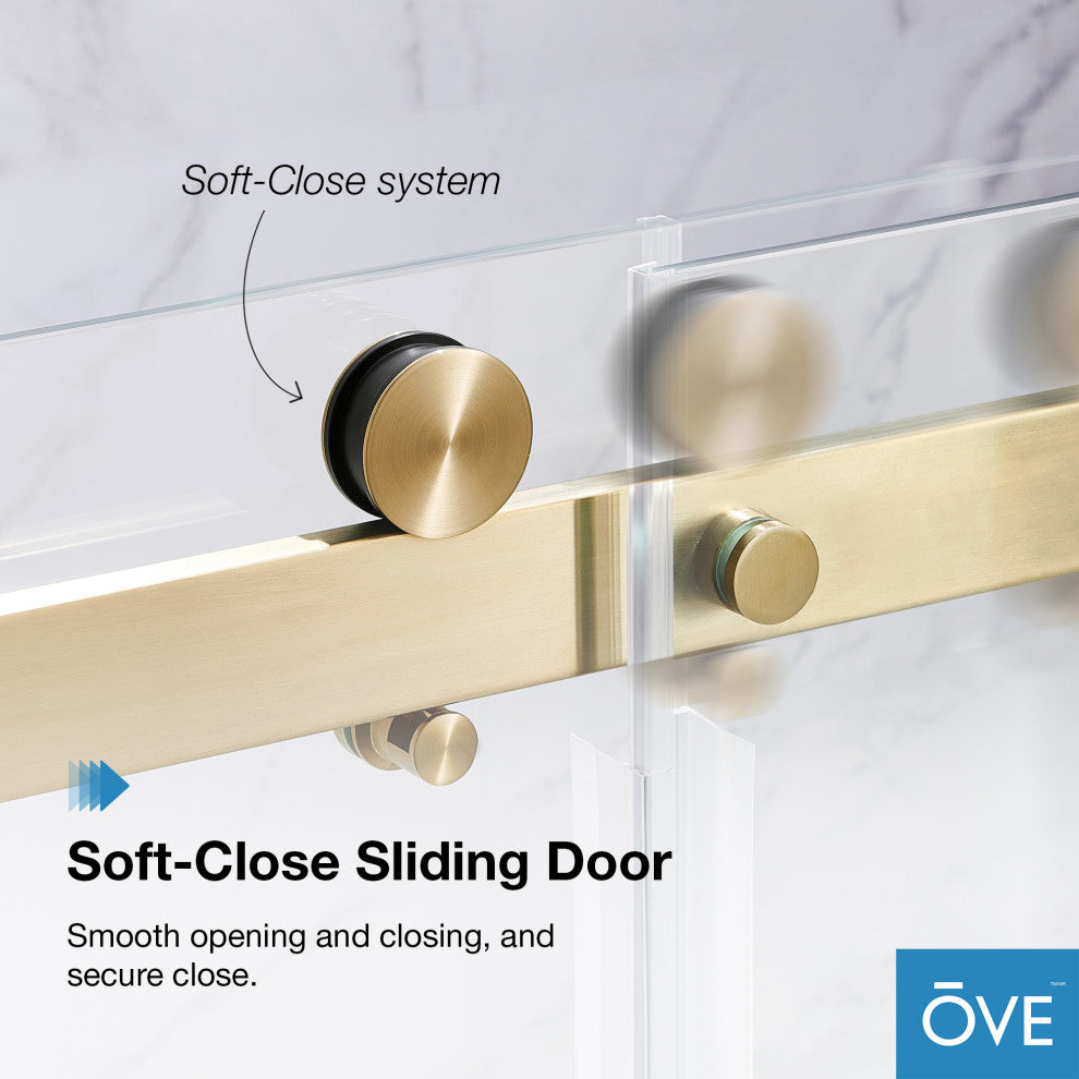 Bel Soft-Close Frameless Sliding Soft Close Shower Door, Gold, 48"