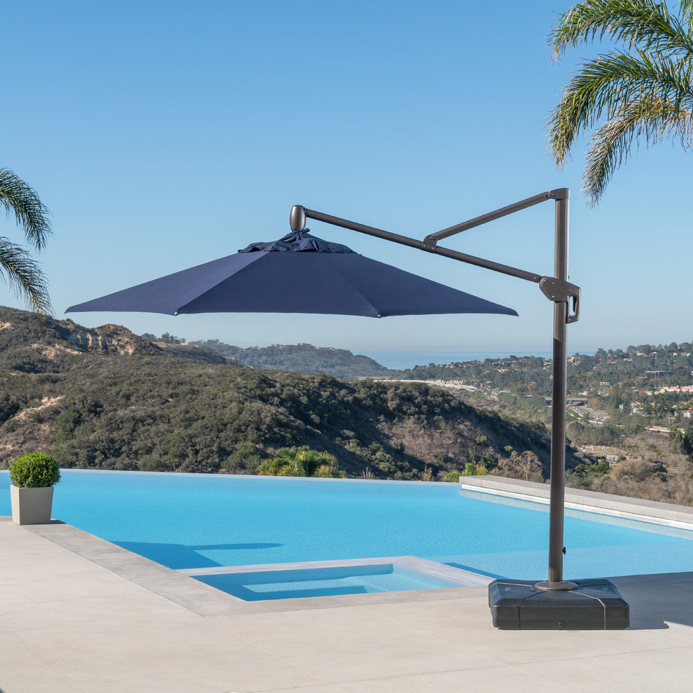 Modular 10ft Sunbrella Outdoor Round Patio Umbrella, Navy Blue