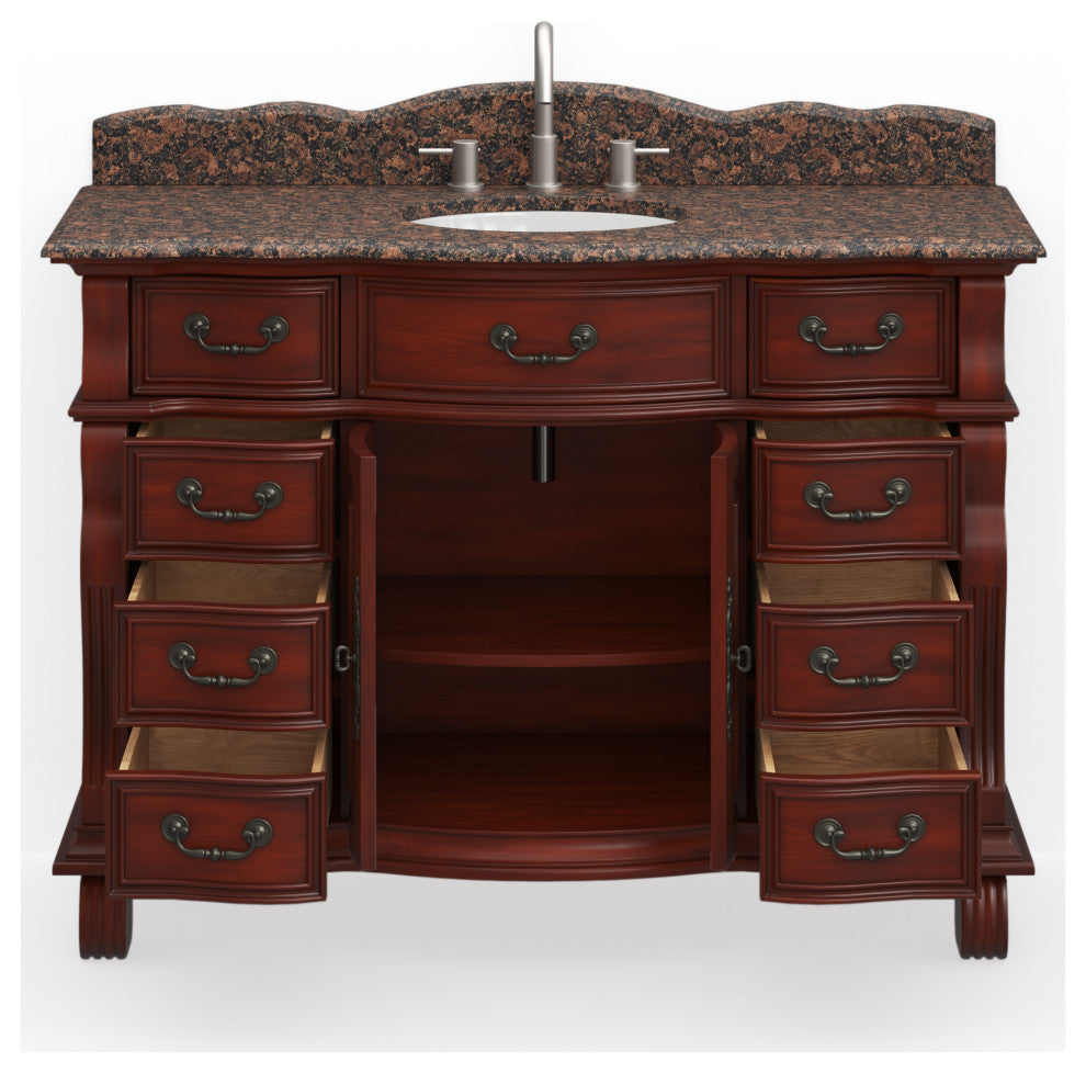 60 inch Cherry Wood Hopkinton Bathroom Sink Vanity Baltic Brown Stone Top, Cherry, 50", Single Sink, Freestanding