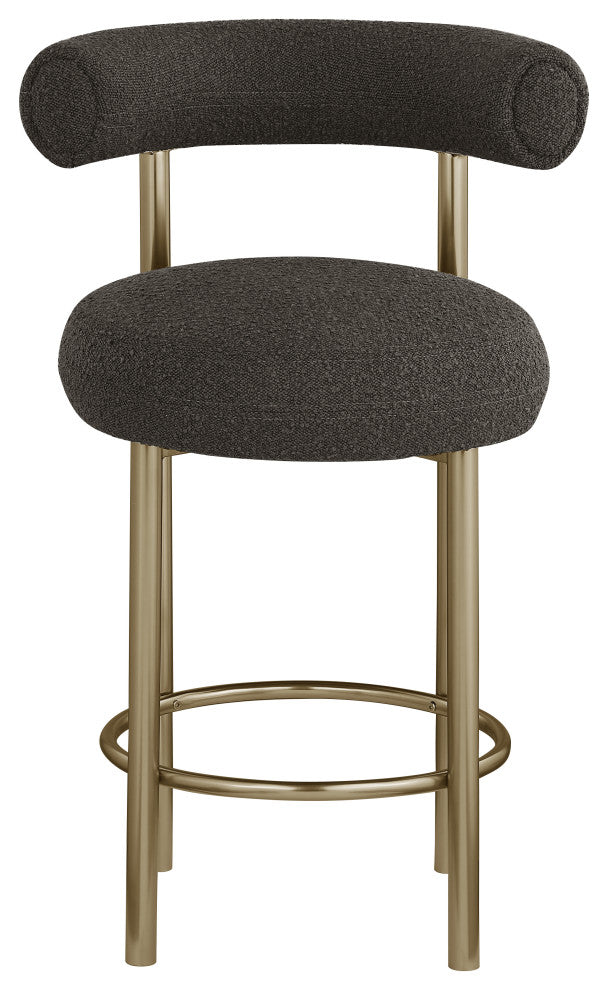 Bordeaux Upholstered Stool, Brown, Boucle Fabric, Brushed Brass, Set of 2