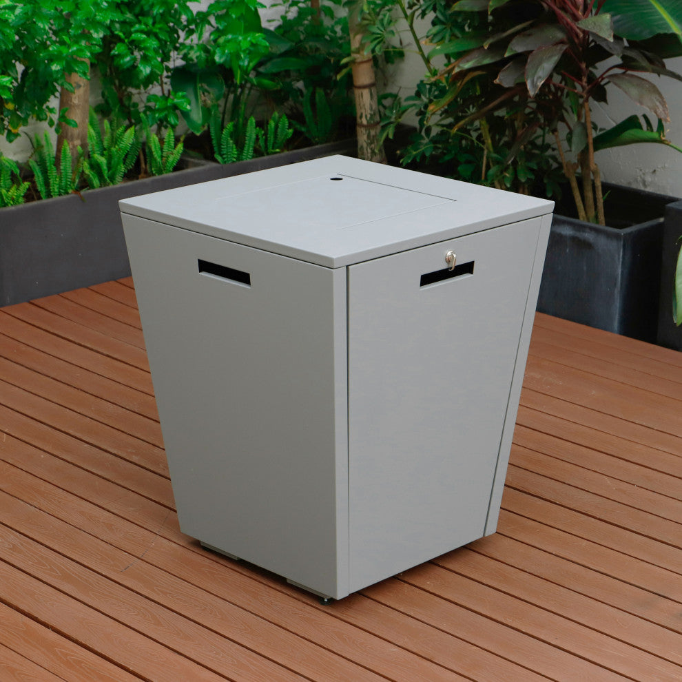 LeisureMod Marlin Chaise Lounge Chair With Arms and Fire Pit Table, Dark Gray