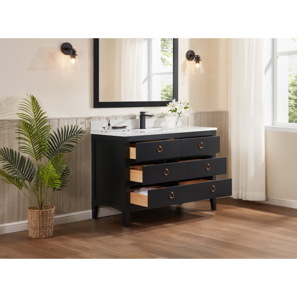 Legion Furniture WS2518 Series Bathroom Sink Vanity, Tricorn Black, 48", Artificial Stone Top, Single Sink