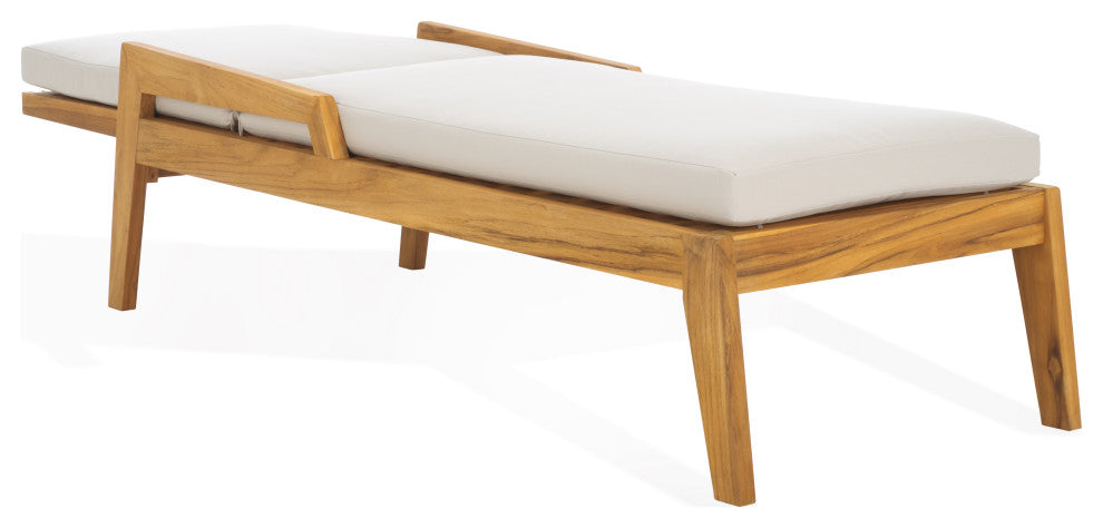 Safavieh Couture Indoor-Outdoor Caledonia Teak Chaise Lounge, Natural/White