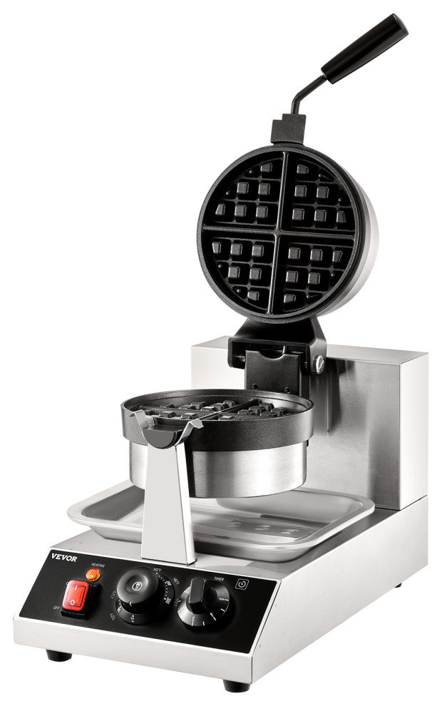 VEVOR Commerical Round Waffle Maker 1300W Rotatable Non-Stick Waffle Iron 120V