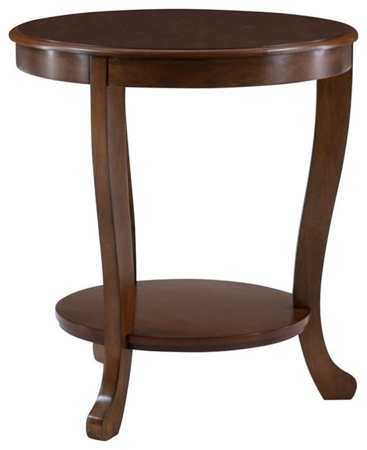 Linon Merce 22" Round Wood Side Table with Shelf in Hazelnut Brown