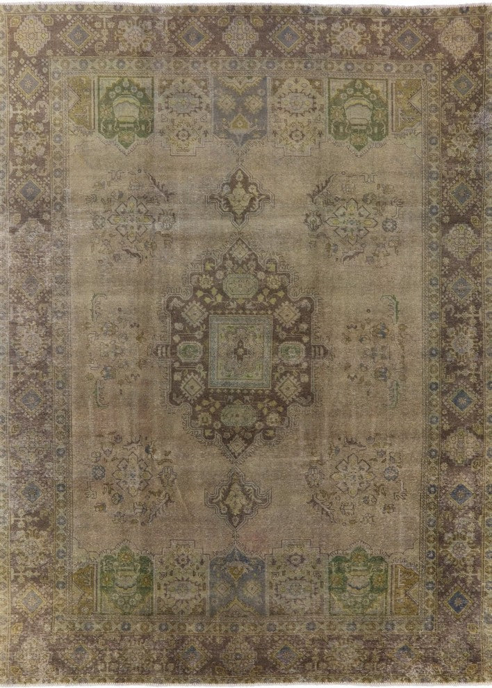 New Unique Floral Ecru Color 9'x12' Overdyed Hand Knotted Wool Area Rug H8682
