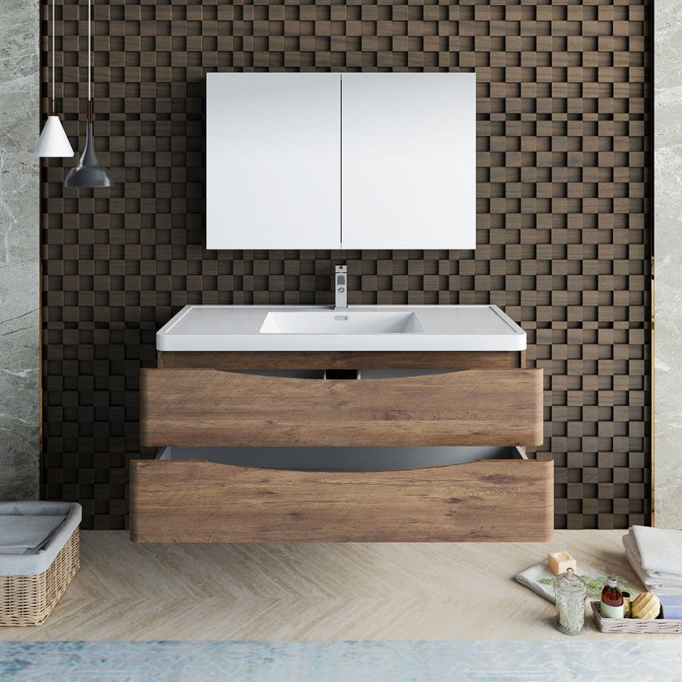 Tuscany 48" Rosewood Wall Hung Vanity Set, Versa Faucet, Brushed Nickel