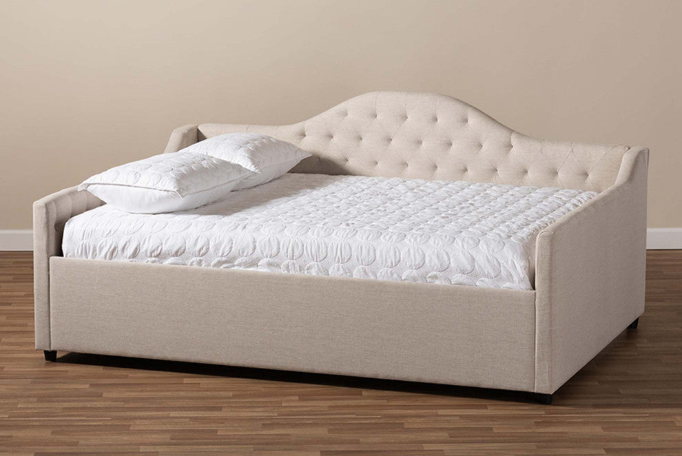 Mira Fabric Upholstered Daybed, Light Beige, Queen