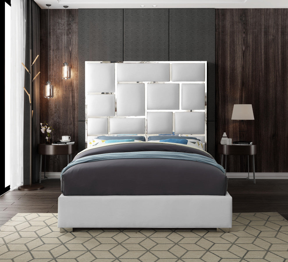 Milan Faux Leather Bed, White, Queen