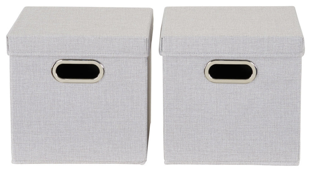 Storage Bins With Lids and Chromed Grommet Handles, Gray