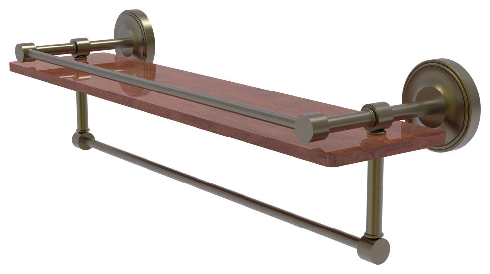Prestige Regal 22" Wood Shelf with Gallery Rail and Towel Bar, Antique Brass