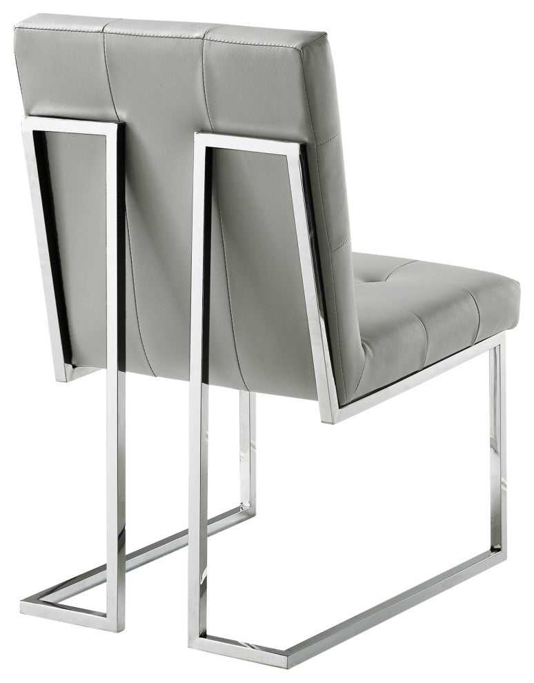 Adalie Tufted Armless Dining Chair, Set of 2, Light Grey Pu Leather