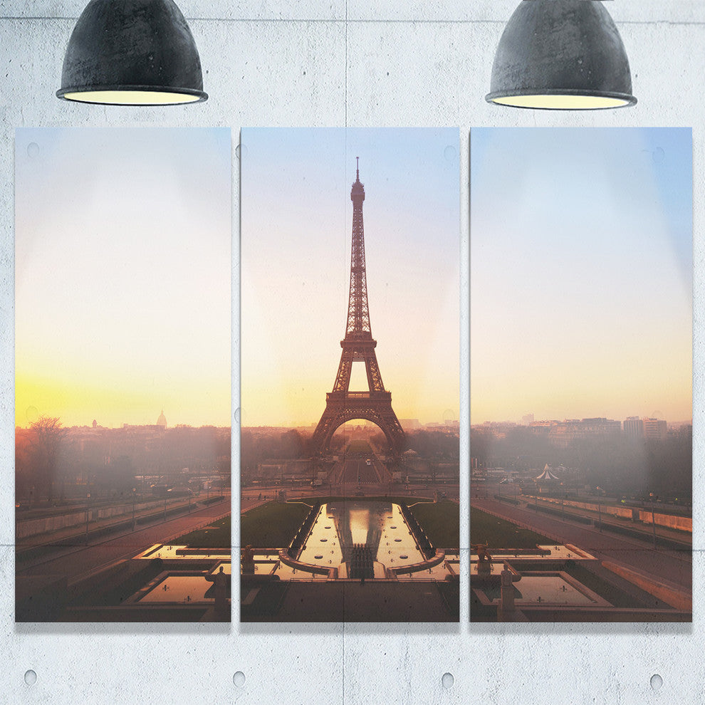 "Brown Silhouette of Paris Eiffel Tower" Metal Wall Art, 3 Panels, 36"x28"