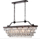 4-Light Antique Bronze Rectangular Crystal Chandelier Dining Room Fixture Glam