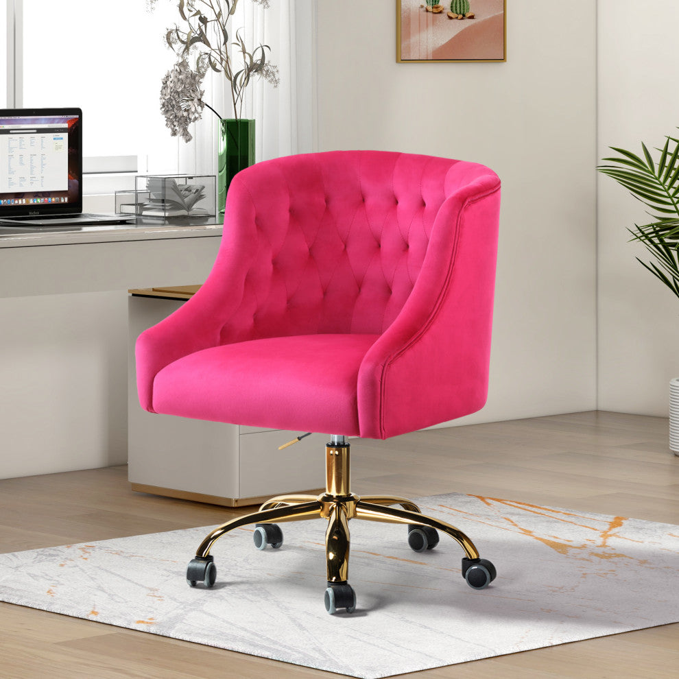 Home Office Swivel Chair with Button-Tufted Back, Fushia